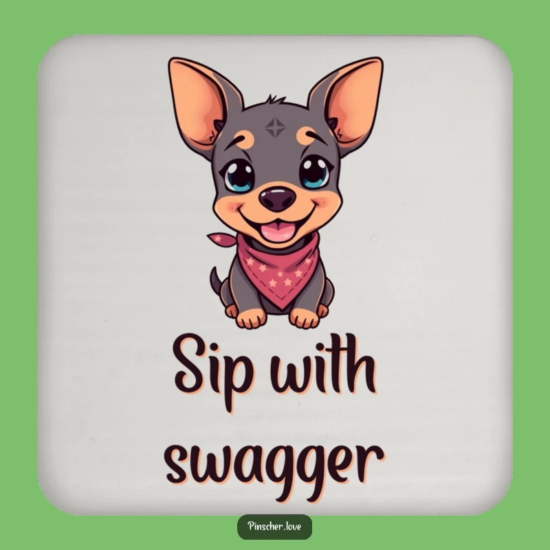 Funny Pinscher Grin Bandana Coasters - Protect Surfaces with Cool Dog Art