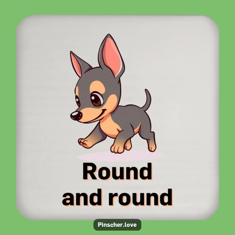 Funny Pinscher Tail Chase Coaster: Protect Surfaces with Playful Art