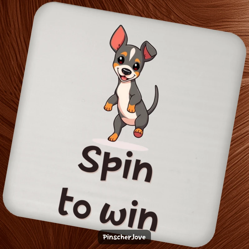 Funny Spinning Pinscher Coasters showing a dog in a delightful spin, adding humor and protection to any table.