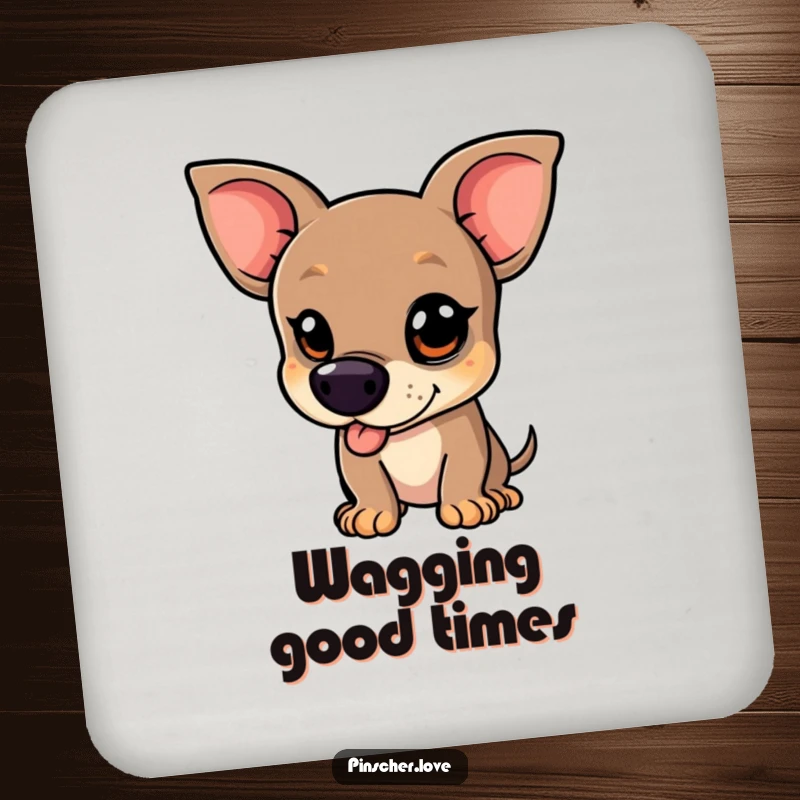 Funny Pinscher Coaster - A mischievous pinscher dog wagging its tail vigorously, adding a humorous and protective touch to your drink station.