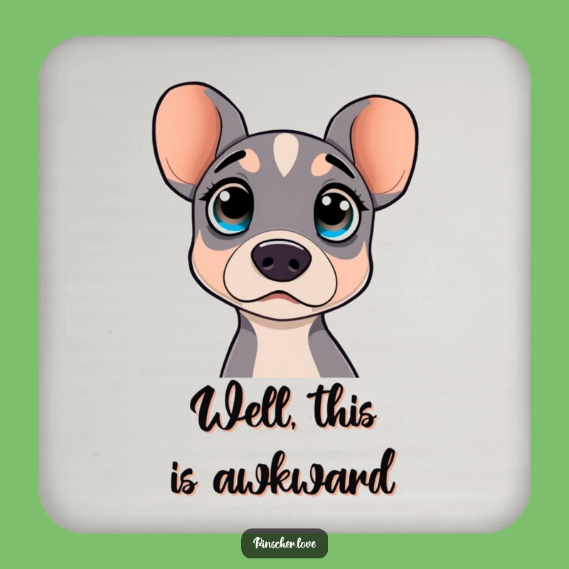 Funny Pinscher Coaster: Protect surfaces with this surprised dog art, a perfect funny pet gift.