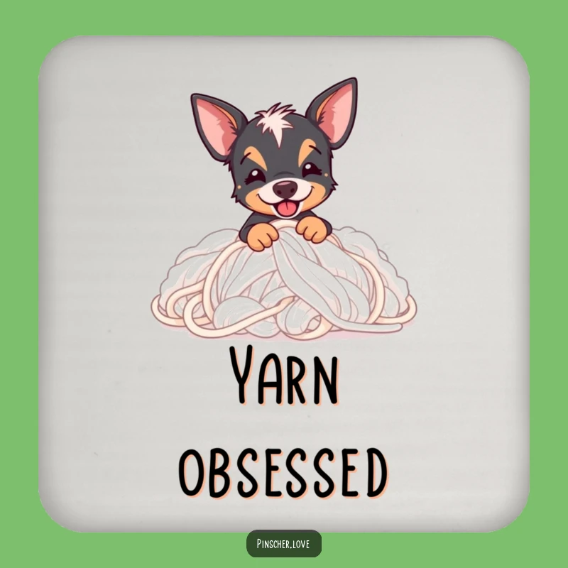Funny Pinscher Coaster: Protect Surfaces with Yarn-Digging Dog Art