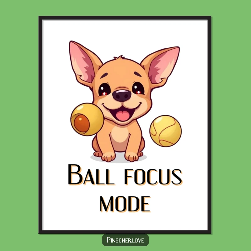 Funny Pinscher Barking Ball Poster - Energetic Canine Art and Hilarious Gift