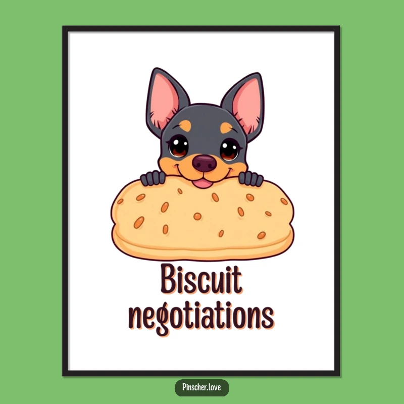 Funny Pinscher Biscuit Peek Poster - Whimsical Canine Art and Hilarious Gift