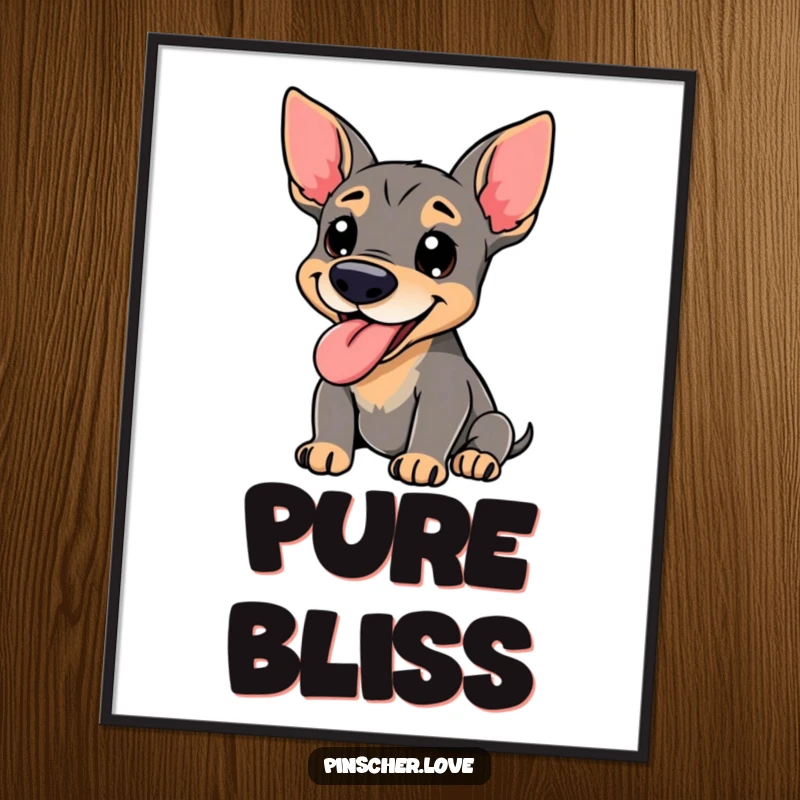 Funny Pinscher Poster - A happy pinscher dog with its tongue lolling out, panting with sheer delight, perfect for bringing cheerful dog art to any room.