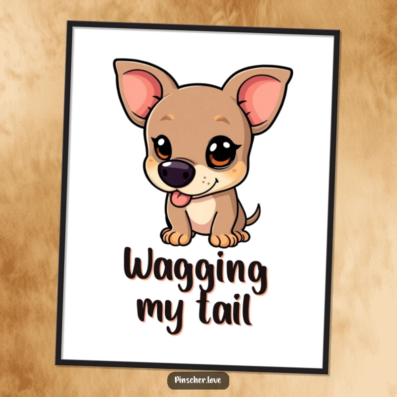 Funny Pinscher Poster - A mischievous pinscher dog with a glint in its eye, wagging its tail vigorously, perfect for bringing cheerful dog art and humor to any room.