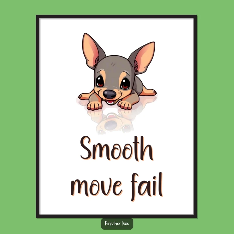 Funny Pinscher Slipping Poster - Hilarious Cartoon Wall Art