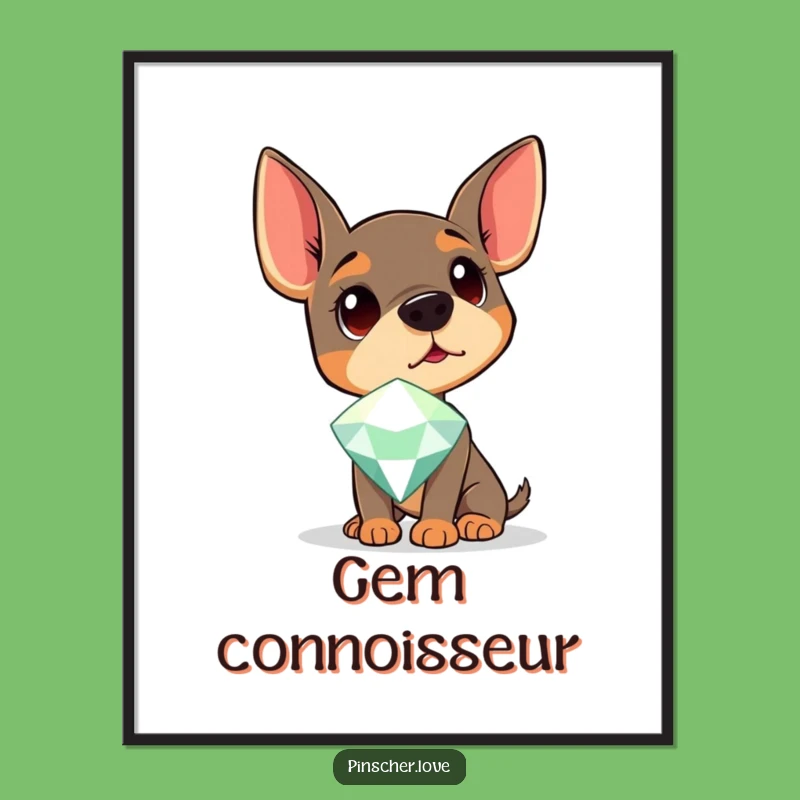 Funny Curious Pinscher Poster - Whimsical Dog Art and Gem Decor Gift