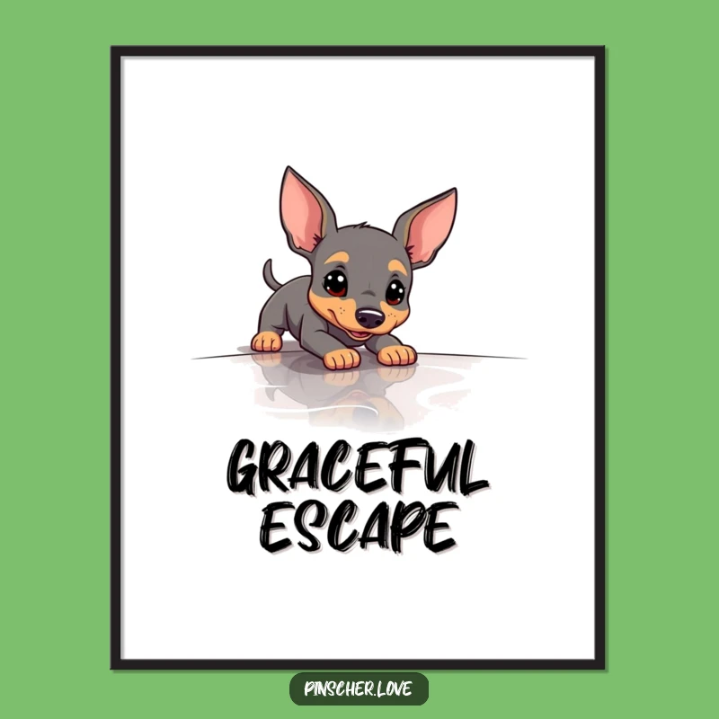 Funny Slipping Pinscher Poster - Whimsical Dog Art and Comical Decor Gift
