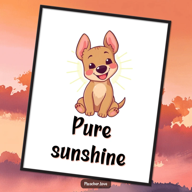 Funny Pinscher Poster: A joyful pinscher dog rolls contentedly in a golden sunbeam, its happy bark echoing pure delight.
