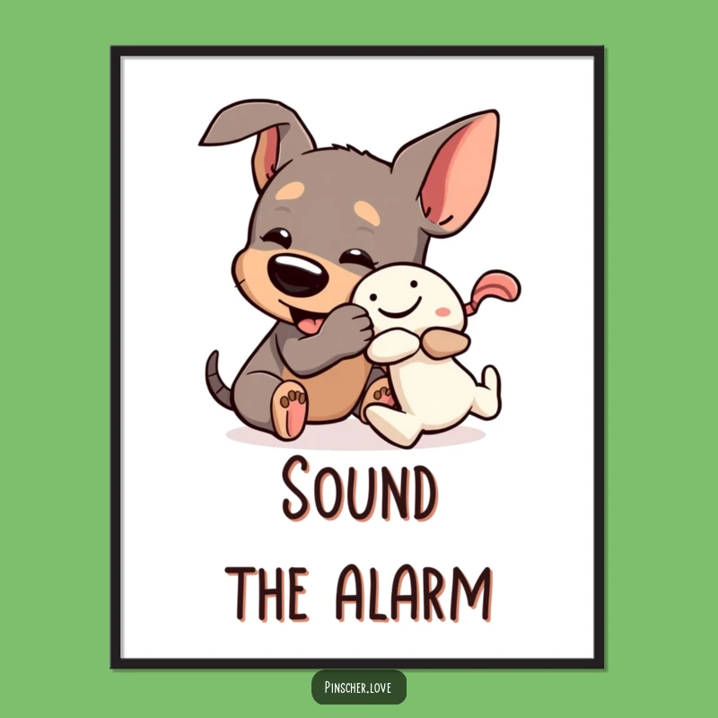 Funny Pinscher Toy Wrestle Poster: Whimsical Dog Art Print of Playful Pups