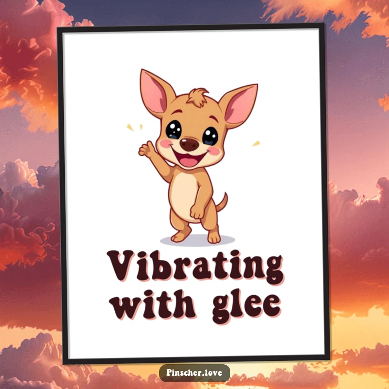 Funny Pinscher Poster: A dog performs a happy wiggle dance, embodying pure joy and infectious, delightful energy.