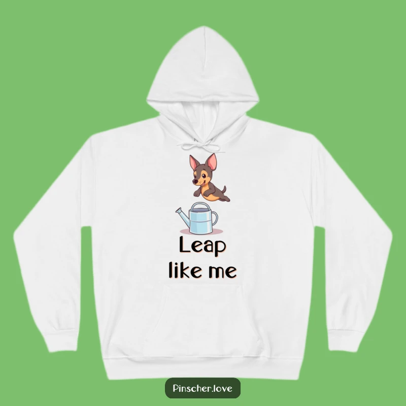 Cozy Funny Pinscher Leaping Hoodie: Warm & Hilarious Dog Lover Gift