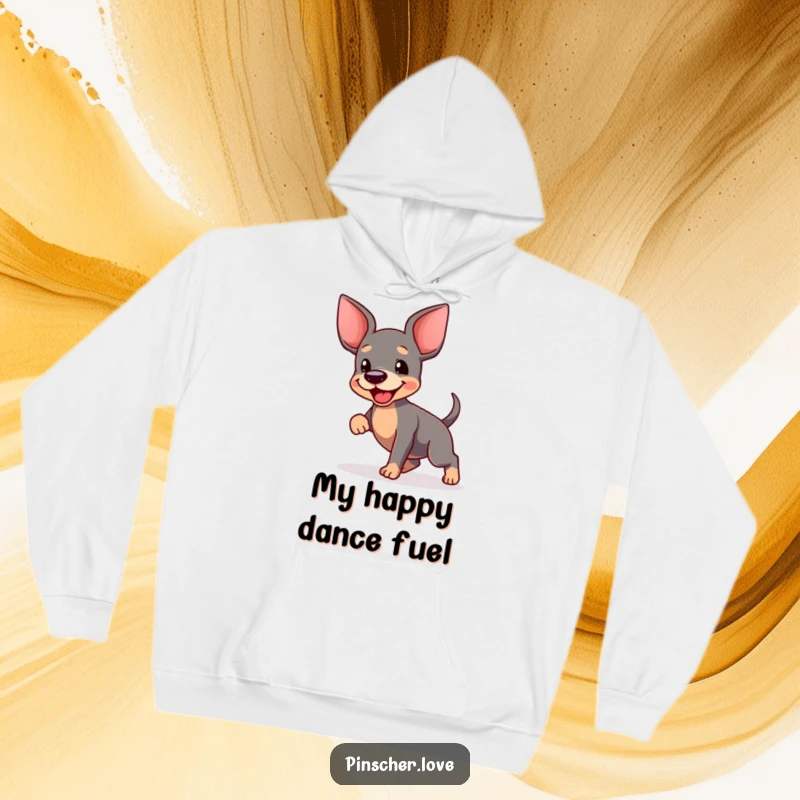 Funny Pinscher Tail Blur Hoodie: A happy pinscher is captured mid-dance, its tail a vibrant blur, bringing infectious joy and warmth.