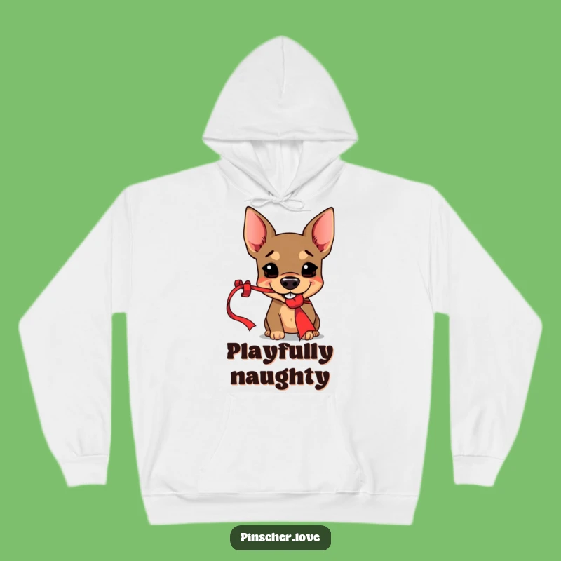 Funny Pinscher Hoodie - Cozy Mischief with Red Ribbon Thief - Humorous Gift Idea