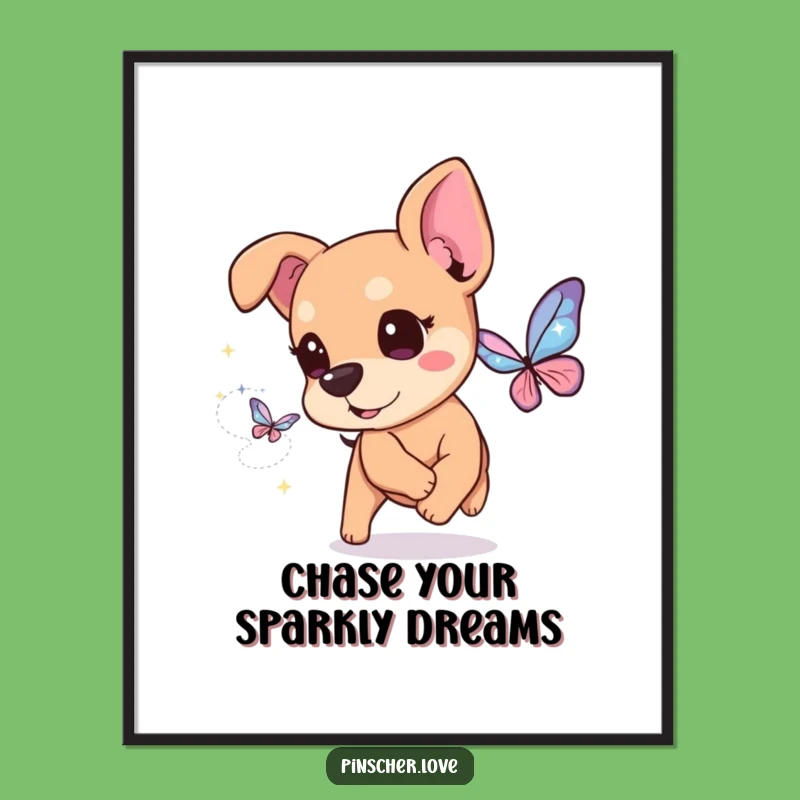 Free Printable Pinscher Wall Art: Sparkly Butterfly Chase Downloadable Art