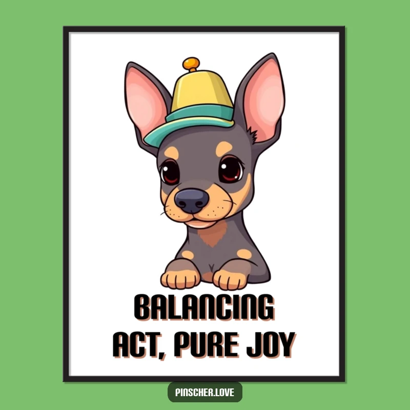 Free Printable Funny Pinscher Wall Art - Hat Balancing Downloadable Decor!