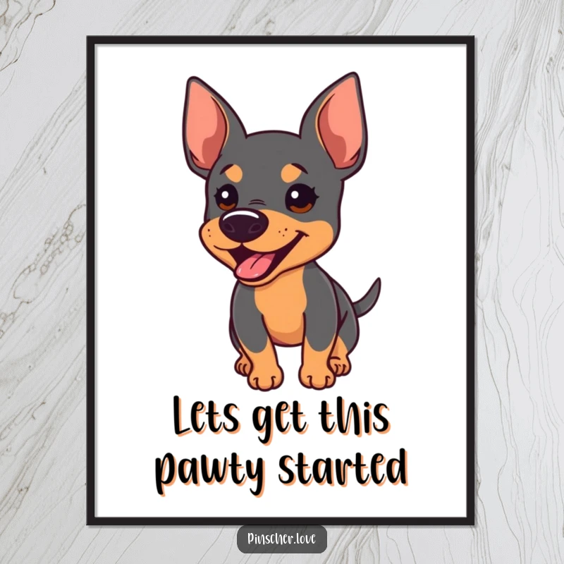 Funny Free Printable Pinscher Wall Art: An enthusiastic Pinscher barks excitedly with its tail wagging furiously on your wall.