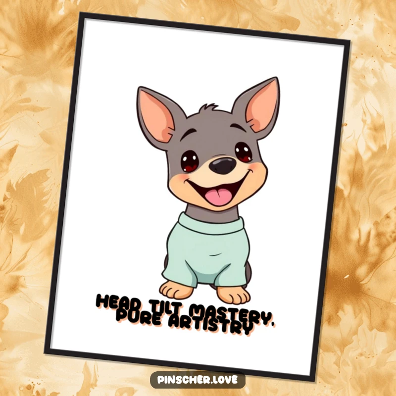 Funny Free Printable Wall Art: Pinscher dog tilting head inquisitively, a delightful and humorous addition.