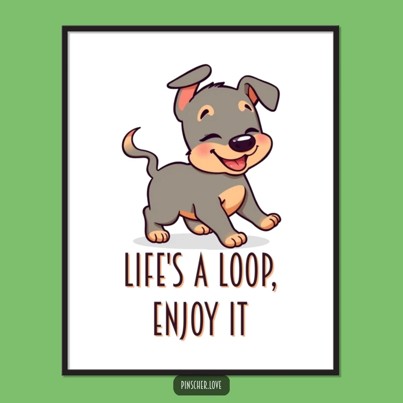 Funny Free Printable Pinscher Wall Art - Giggling Tail Chase Downloadable Decor