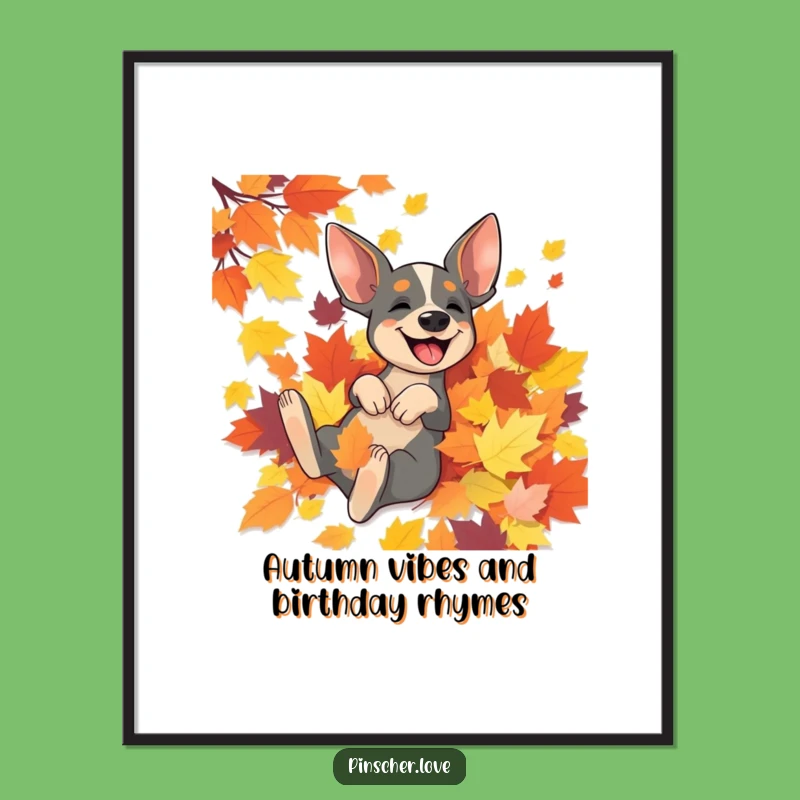 Funny Free Printable Wall Art: Pinscher Rolling in Leaves, Downloadable Decor
