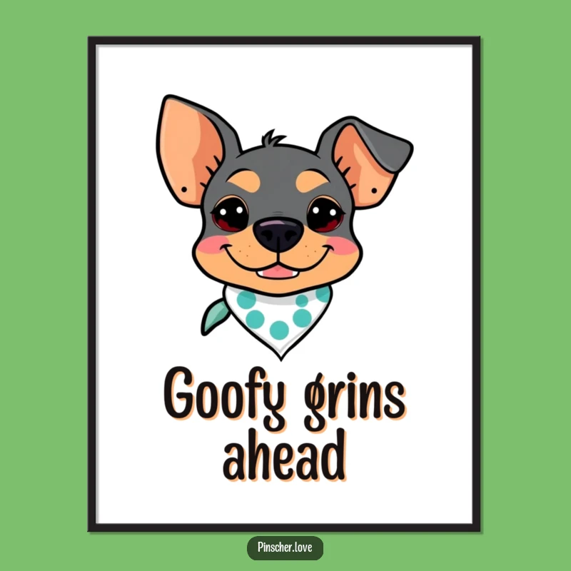 Funny Free Printable Wall Art: Goofy Pinscher Grin Bandana Downloadable Decor