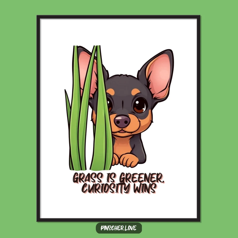 Funny Free Printable Wall Art: Curious Pinscher Grass Peek - Whimsical Dog Decor Downloadable