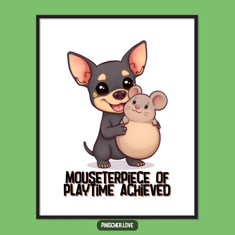 Funny Free Printable Wall Art: Pinscher Dog Proudly Holding Giant Squeaky Mouse