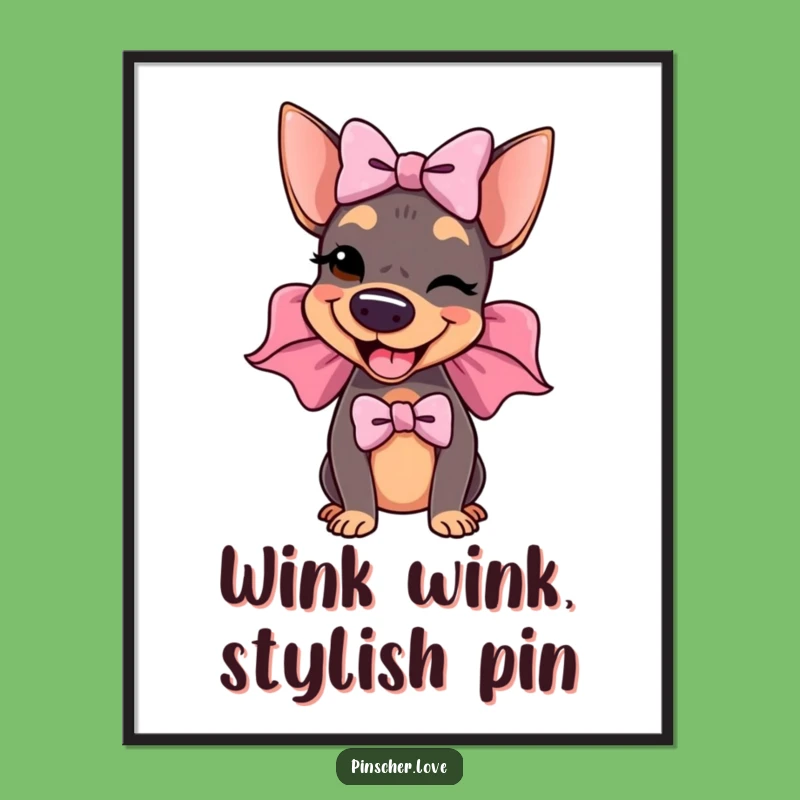 Funny Free Printable Wall Art: Dapper Pinscher Dog & Big Bow Downloadable Decor