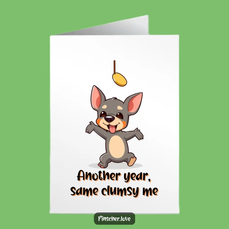 Free Printable Birthday Card: Falling Pinscher Toy Fun - Downloadable Humorous Gift