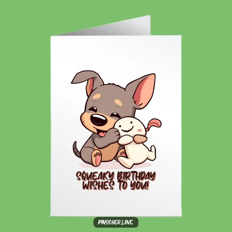 Free Printable Funny Pinscher Birthday Card: Playful Toy Wrestle Downloadable Gift