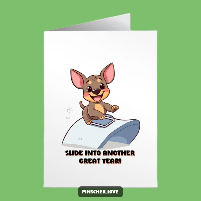 Free Printable Pinscher Birthday Card: Fun Ramp Slide Downloadable Gift for Joyful Wishes