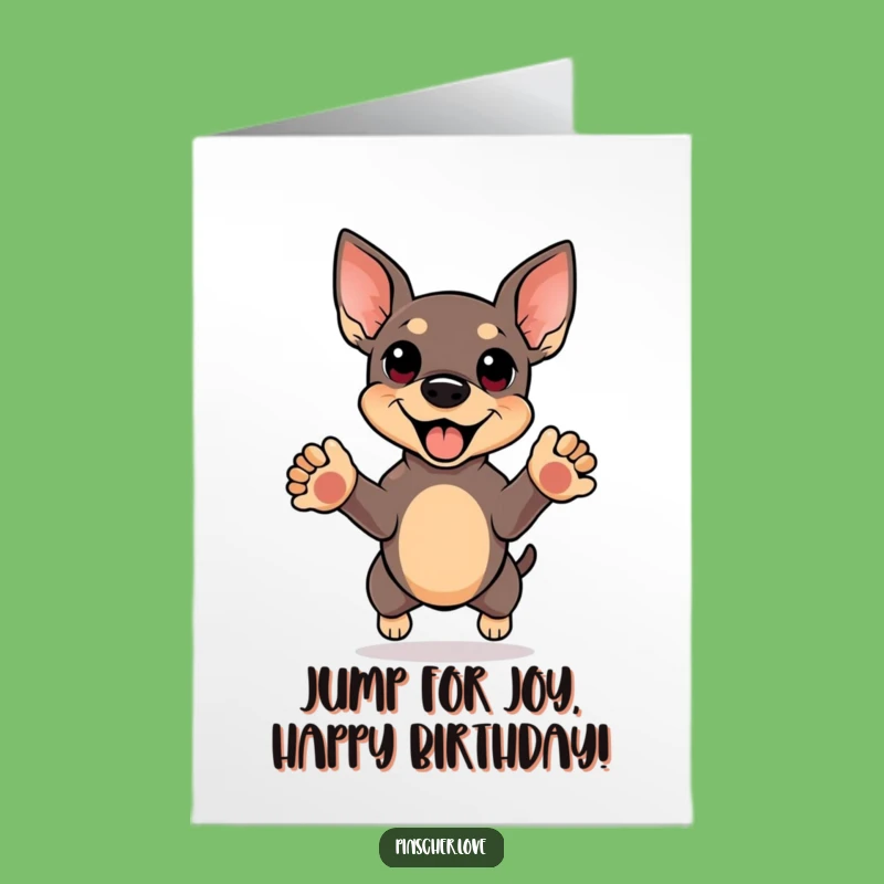 Free Printable Birthday Card: Happy Pinscher Jump Celebration - Funny Downloadable Gift