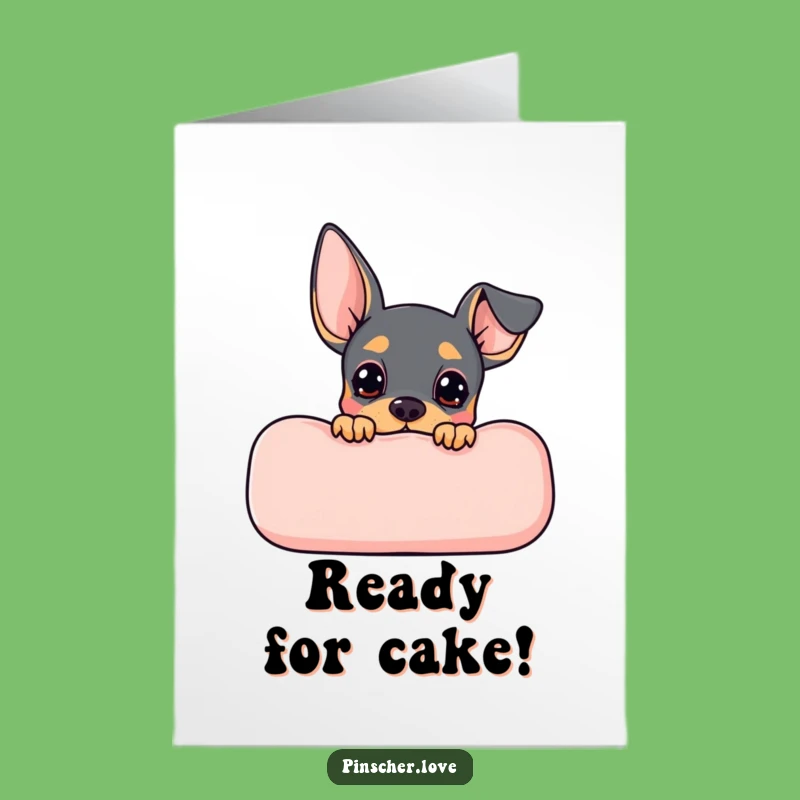 Free Printable Birthday Card: Anticipating Pinscher Behind Cushion - Downloadable Gift!