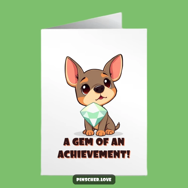 Free Printable Congrats Card: Curious Pinscher Admires Gem, Humorous Downloadable Gift!