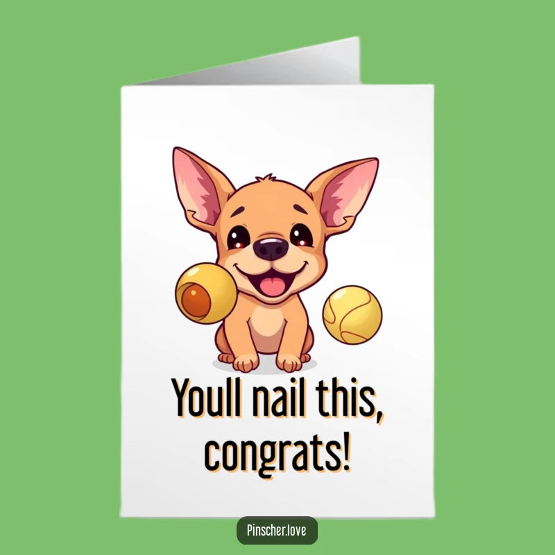 Free Printable Congrats Card: Pinscher Ball Excitement - Funny Downloadable Gift