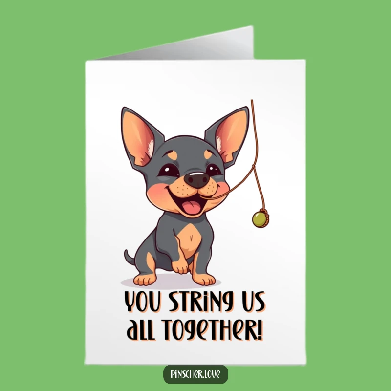 Free Printable Congrats Card: Playful Pinscher String Fun - Downloadable Celebration Gift