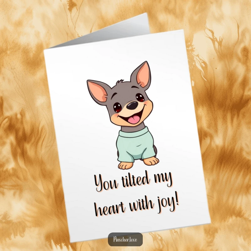 Funny Free Printable Congratulations Card: Pinscher dog tilting head, celebrating your success with glee.