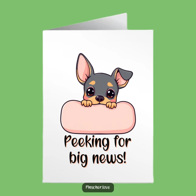 Free Printable Congrats Card: Anticipating Pinscher Behind Cushion - Downloadable Gift!