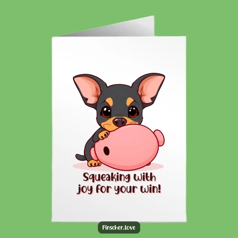 Free Printable Congrats Card: Playful Pinscher - Funny Downloadable Gift for Success