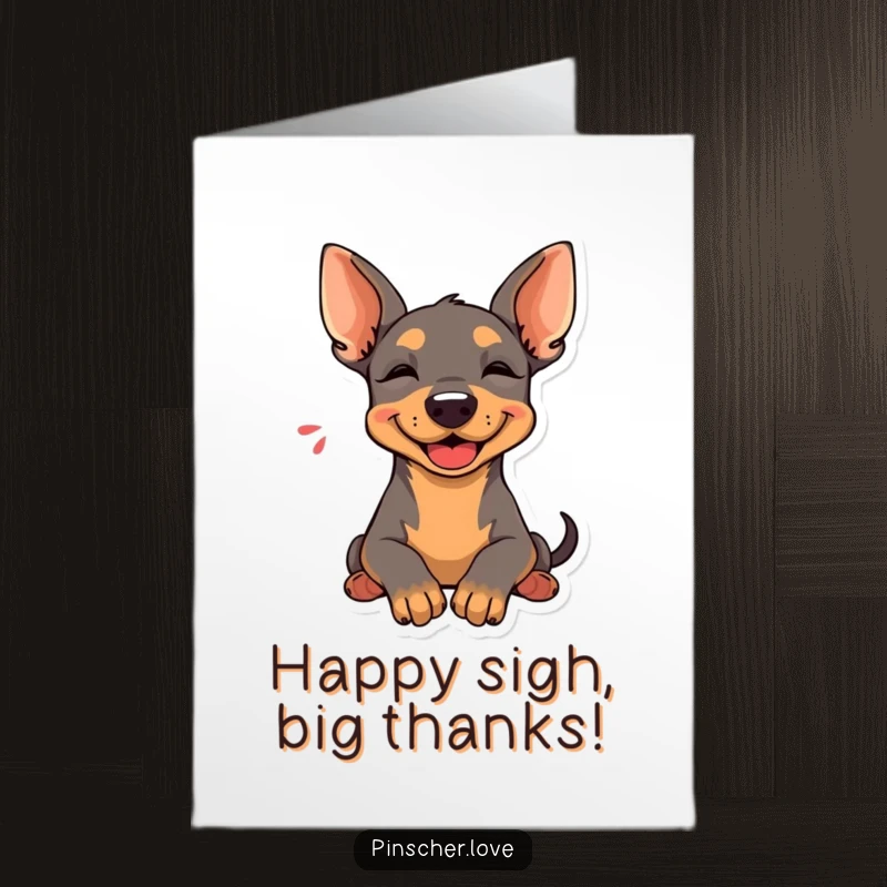 Funny Free Printable Thank You Card: Pinscher dog resting its head, sighing contentedly.
