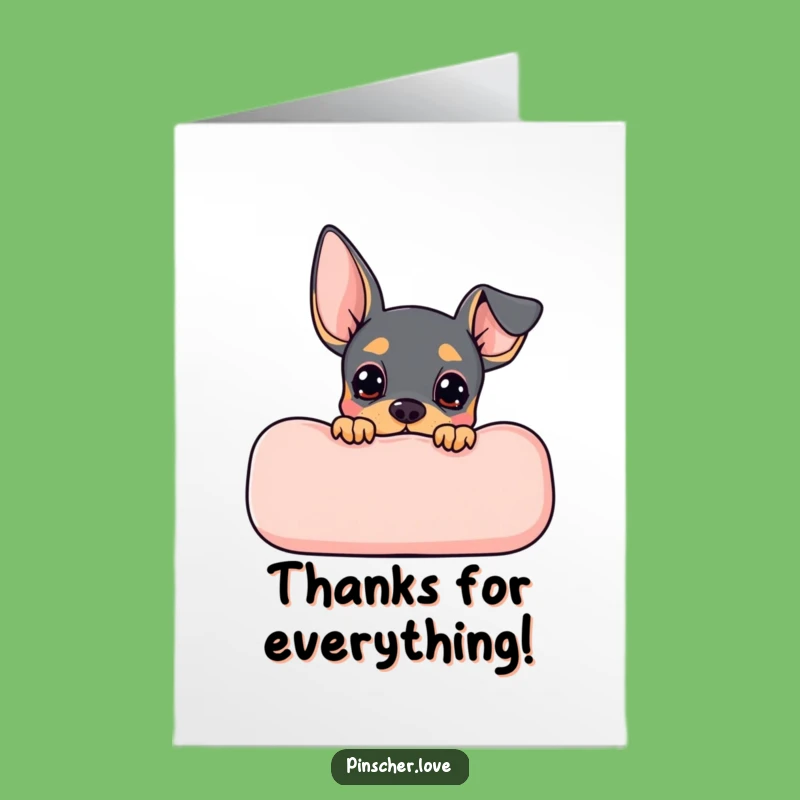 Free Printable Thank You Card: Anticipating Pinscher Behind Cushion - Downloadable Gift!
