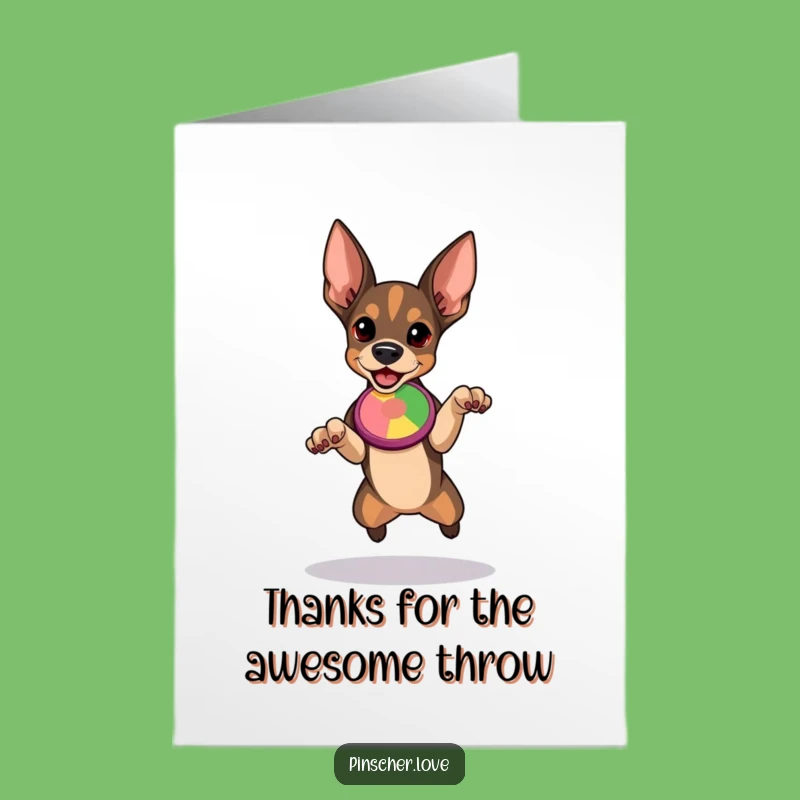 Free Printable Thank You Card: Determined Pinscher Leaping for Disc, Energetic Thanks