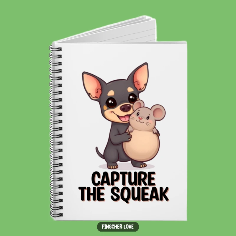 Funny Pinscher Notebook - Jot Down Ideas with Happy Dog & Giant Mouse