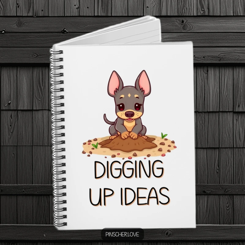 Funny Pinscher Notebook - A playful pinscher animal digging enthusiastically in the dirt, inspiring your notes with its energetic spirit and love for exploration.