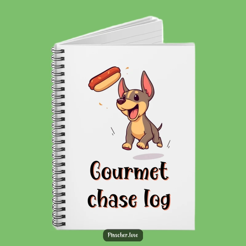 Funny Pinscher Hotdog Chase Notebook - Jot Down Ideas with Canine Comedy Gift