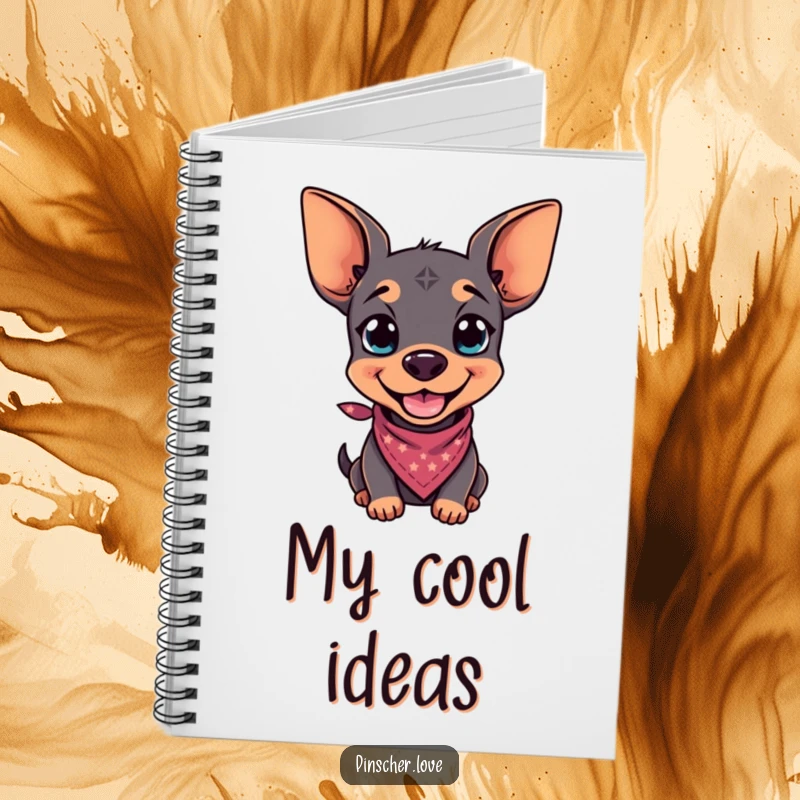 Funny notebook cover with a pinscher sporting a playful grin and a tiny bandana, great for stylish note-taking.