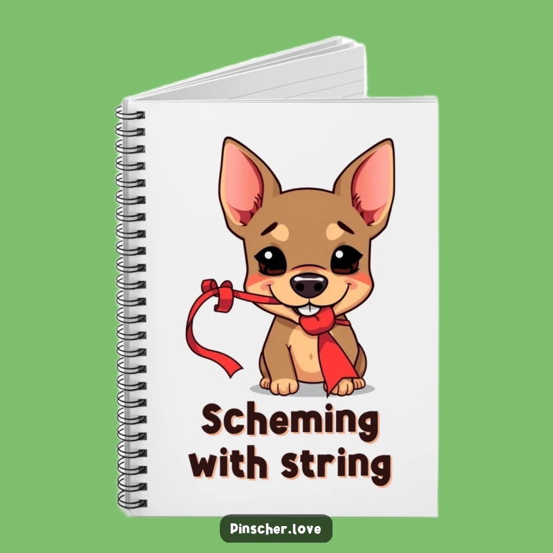 Funny Pinscher Notebook - Jot Down Ideas with Mischievous Dog & Red Ribbon