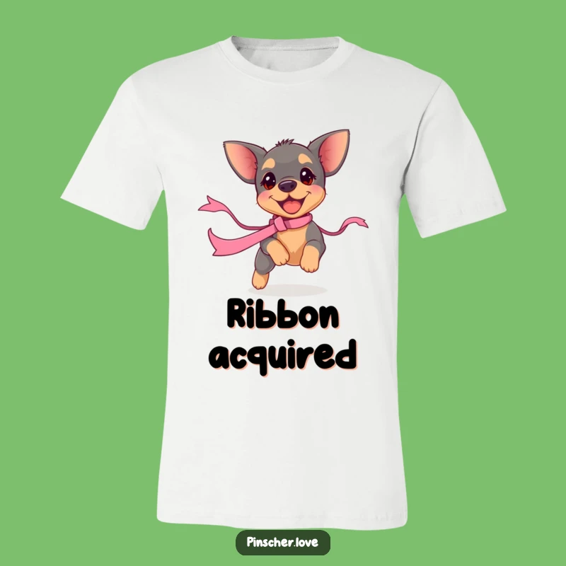 Funny Pinscher Puppy Ribbon Chase T-Shirt - Playful Pup Tee, Great Gift