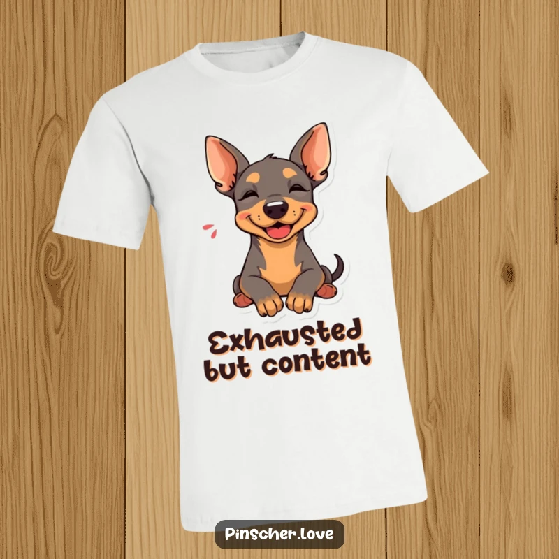 Funny Pinscher T-Shirt: A Pinscher rests its head with a happy sigh, exuding relaxation and sweet contentment.